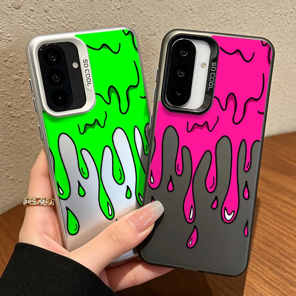 Pink Green Dripping Pattern Cover For Samsung Galaxy A56 A55 A54 A53 A51 A25 A16 A06 A04e Colorful Silver Phone Case