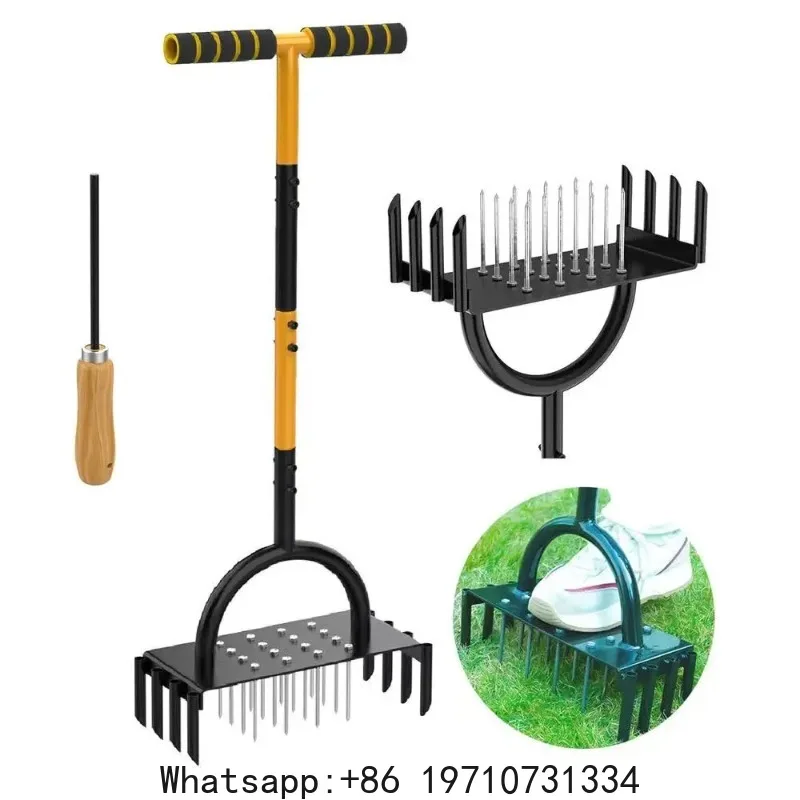 New Lawn Turning and Drilling Machine, Carbon Steel Porous Drilling Machine Standing Ventilation Tool Soil Loosening Garden Tool