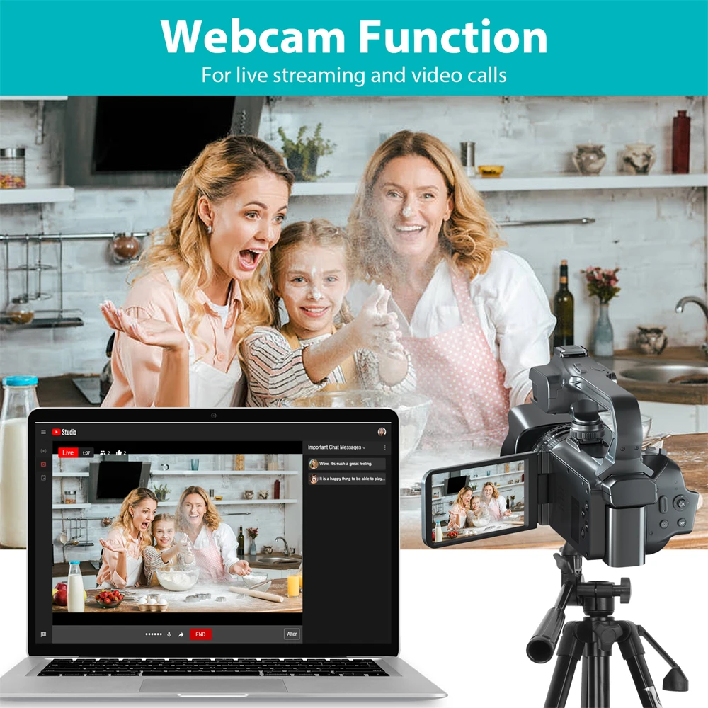 Videocamera 4K videocamera digitale Youtube per Live streaming Webcam WiFi 18X 64MP fotocamera digitale registratore Vlog schermo rotante da 4