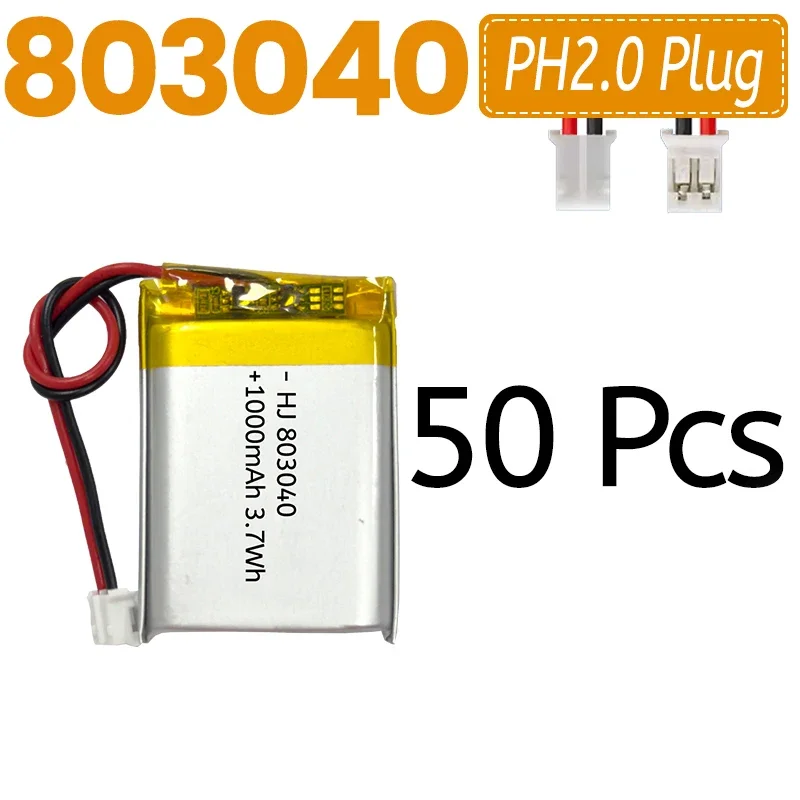 1000mAh 3.7V 803040 Lithium Polymer Battery for MP3/4/5 DVD GPS VR DVR Player Navigator Speaker Electric Li-ion Tool with PH2.0