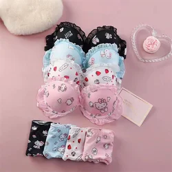 Hello Kitty Sanrio Anime Kawaii Underwear Cute Cartoon New Sweet Girl Bra Bowknot Lace Comfortable Ventilate Lingerie Briefs Set