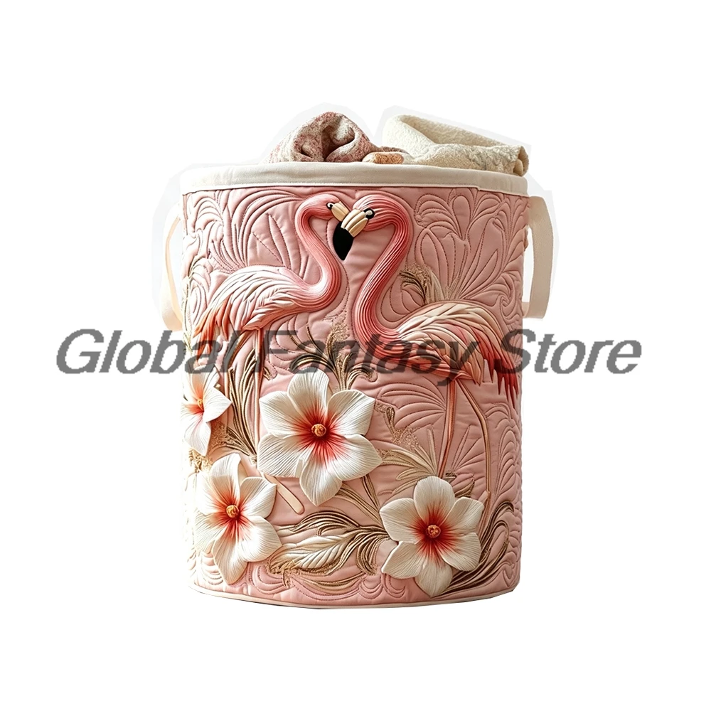 Quilted Flamingo Floral Storage Basket Large Capacity Laundry Hamper with Handles Clothes Storage Bin Home Organizer
