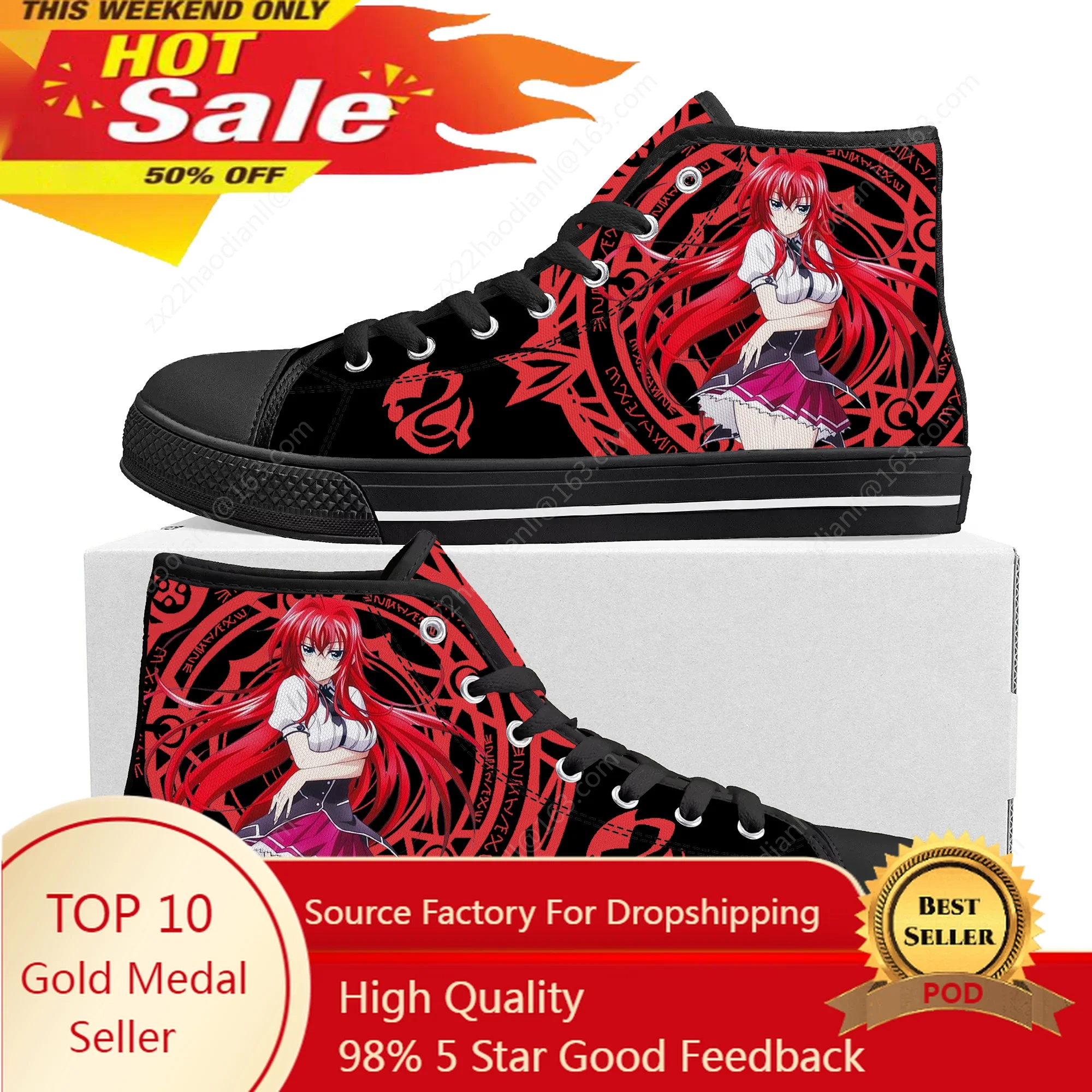

Rias Gremory High School DXD High Top Sneakers High Quality Mens Womens Teenager Canvas Sneaker Casual Couple Shoes Custom Shoe