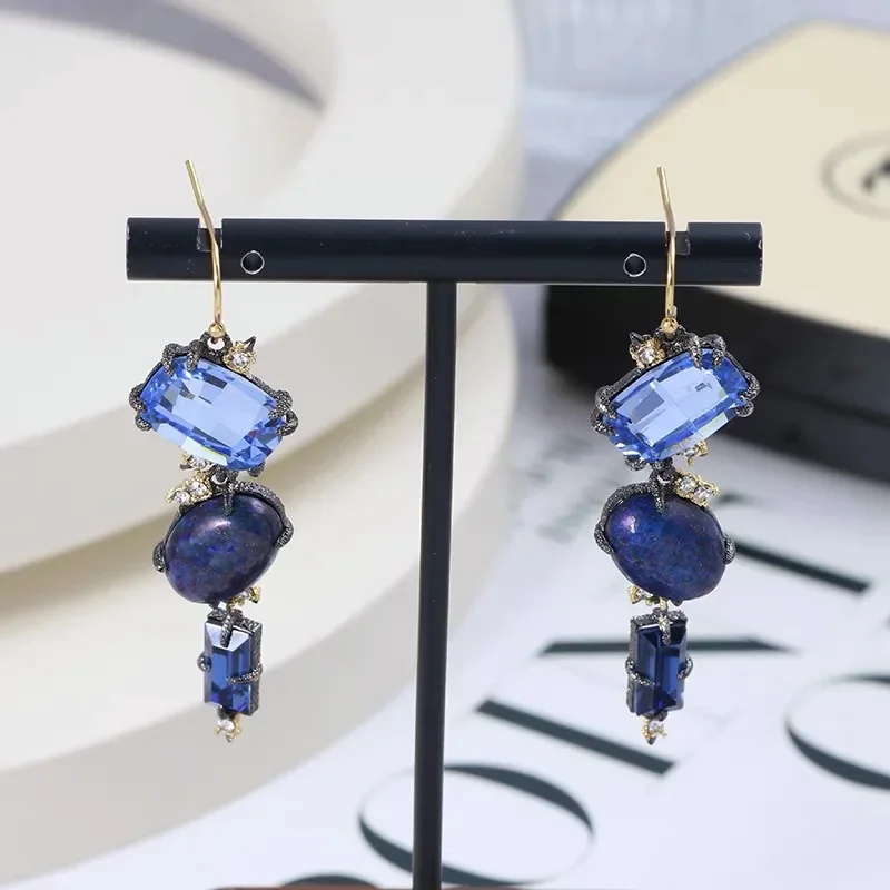 

Earrings Personality Creative Multi-Cut Sparkling Blue Irregular Long Earrings Piercing Aretes De Mujer Pendientes Brincos