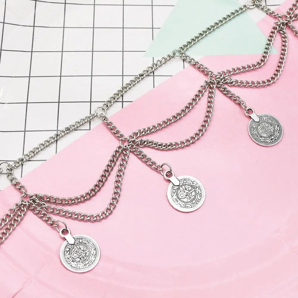 Taille Riem Vintage Gypsy Folk-Custom Dangle Keten Kwastje Harnas Buikdans Kettingen Vrouwen Lichaam Sieraden Gesneden Coin Lange hanger