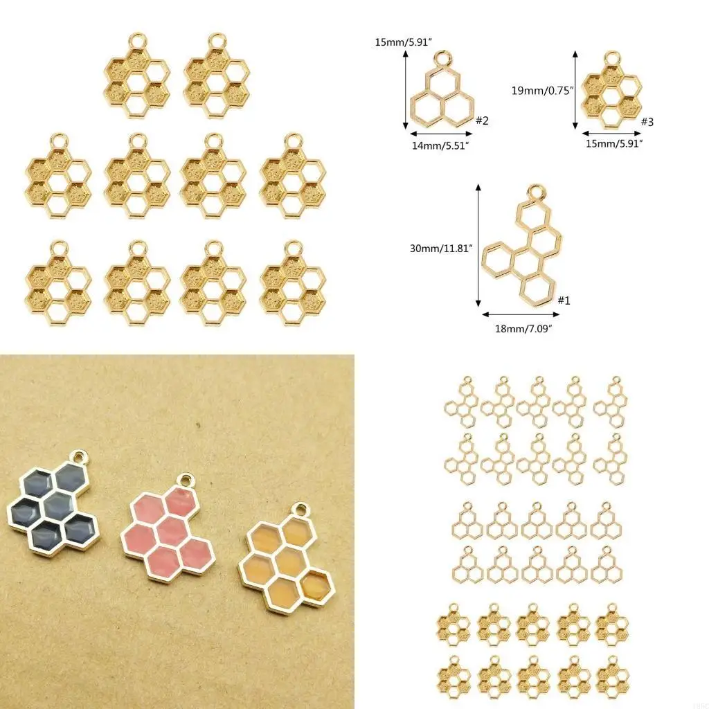 195C Handmade Open Bezel Setting Gold Honeycomb Pendant Blank Frame for DIY Necklace