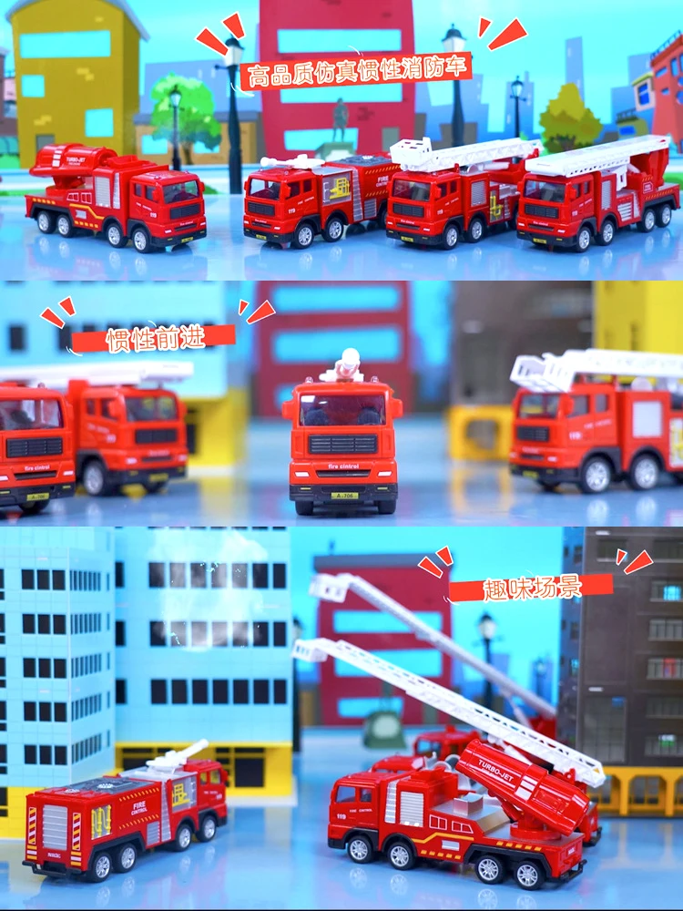 Inertial Simulation/Movable Fire Car Toy, Rescue And Firefighting Sprinkler Truck Lift Model, Abs Children's Toy Car,Gift, XT32