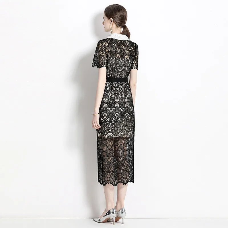 Ele Bla Lace Dr Women's Summer Faion Princ Sle Bodycon Skirt ort Sve Midi Dr for Busin And Home