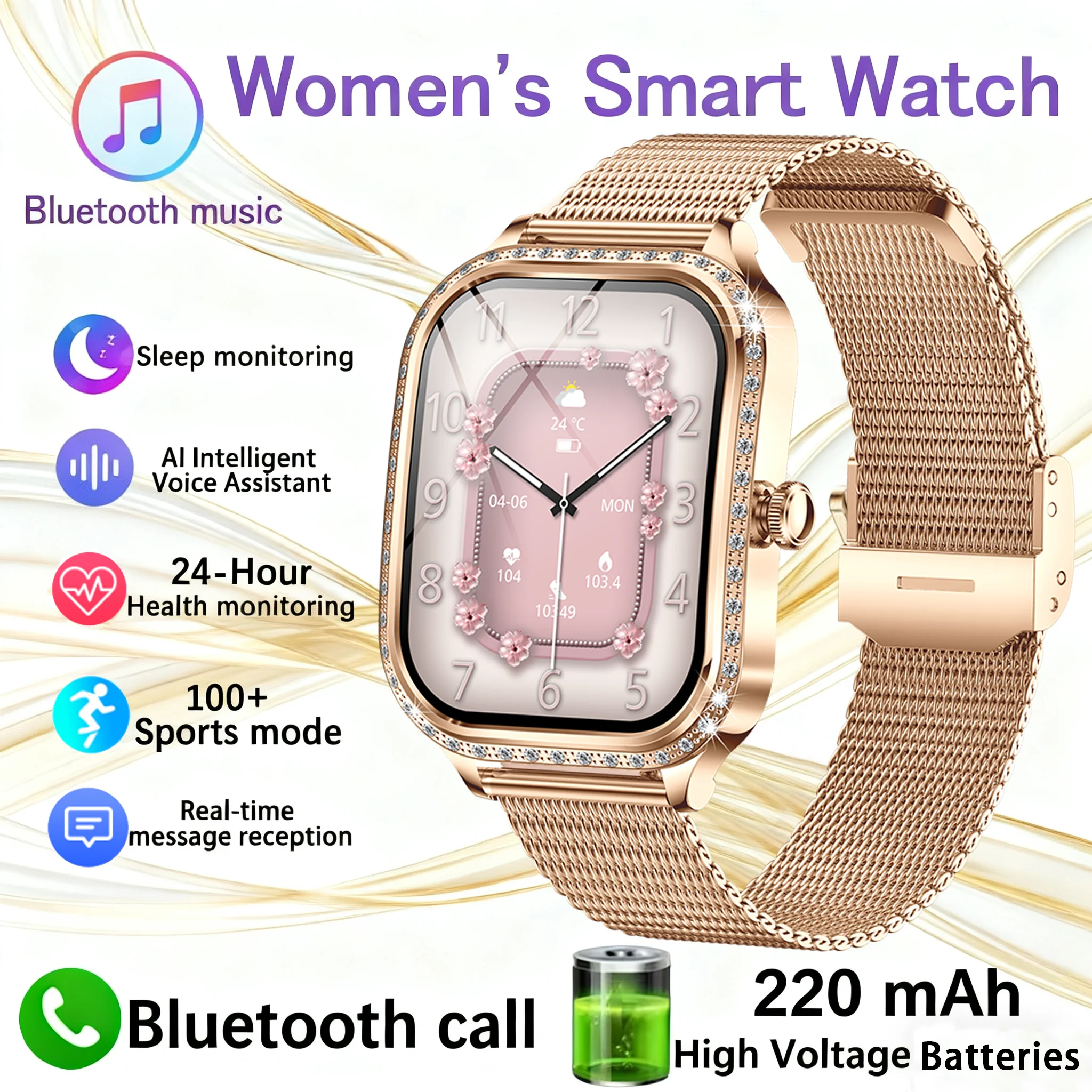 

2025 New Diamond Case Smart Watch Women‘s 1.75inch Curved Screen Heart Rate Sprot Bracelet 3ATM Waterproof Calling Clock watch