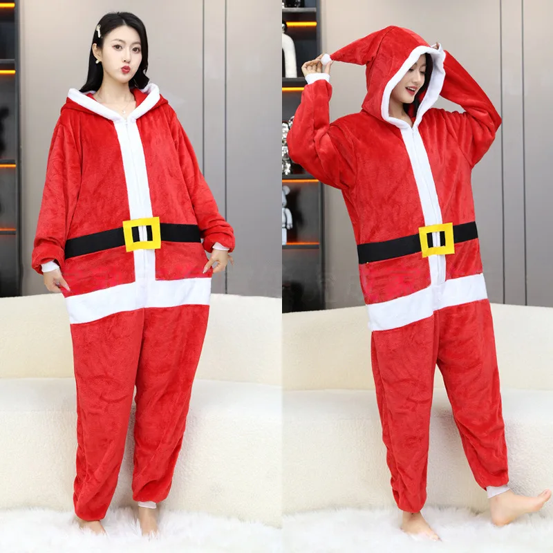 Christmas Halloween Pumpkin Skull Santa Claus Flannel One-piece Pajamas Men Women Autumn Winter