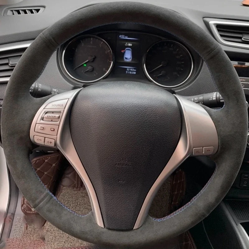 

DIY Hand stitch Suede Black Car Steering Wheel Cover Teana Altima 2013-2016 X-Trail QASHQAI Rogue 2014-2016 For Nissan Altima