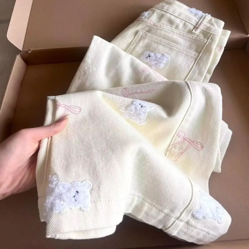 

girl Women's Pants design sense Oversized Vintage little bear jeans Spring new model loose Slimming leisure wide-leg pants