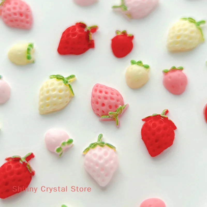 50個入り スイートストロベリーネイルチャーム 3Dレジン製 カートゥーンフルーツ ネイルラインストーン デコレーションパーツ DIY サマーネイルアートアクセサリー