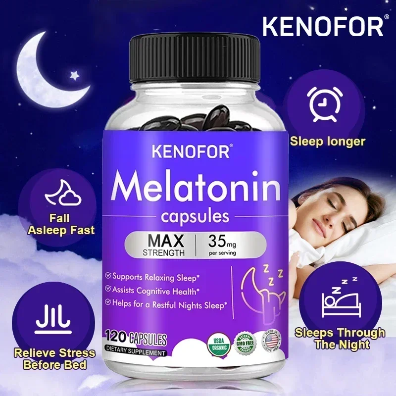 Kenofor Melatonina 35 mg Suplemento de máxima resistencia, suplemento para dormir para adultos 100% no tóxico, sueño profundo, alivio del estrés