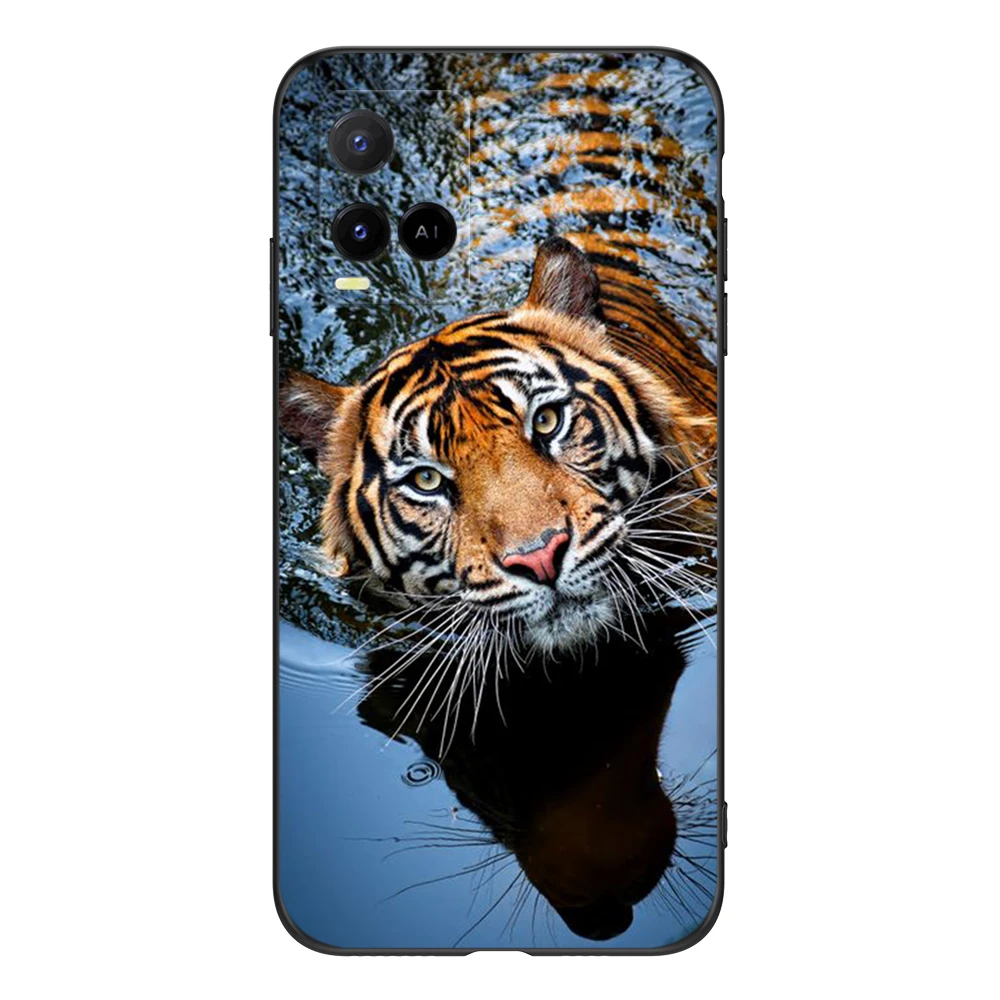 Case For Vivo T1X Y33S Y21 2021 Y21S Y21T Y21E Y21A Y21G Y33T Case Phone Back Cover Black Tpu Case lion wolf tiger dragon