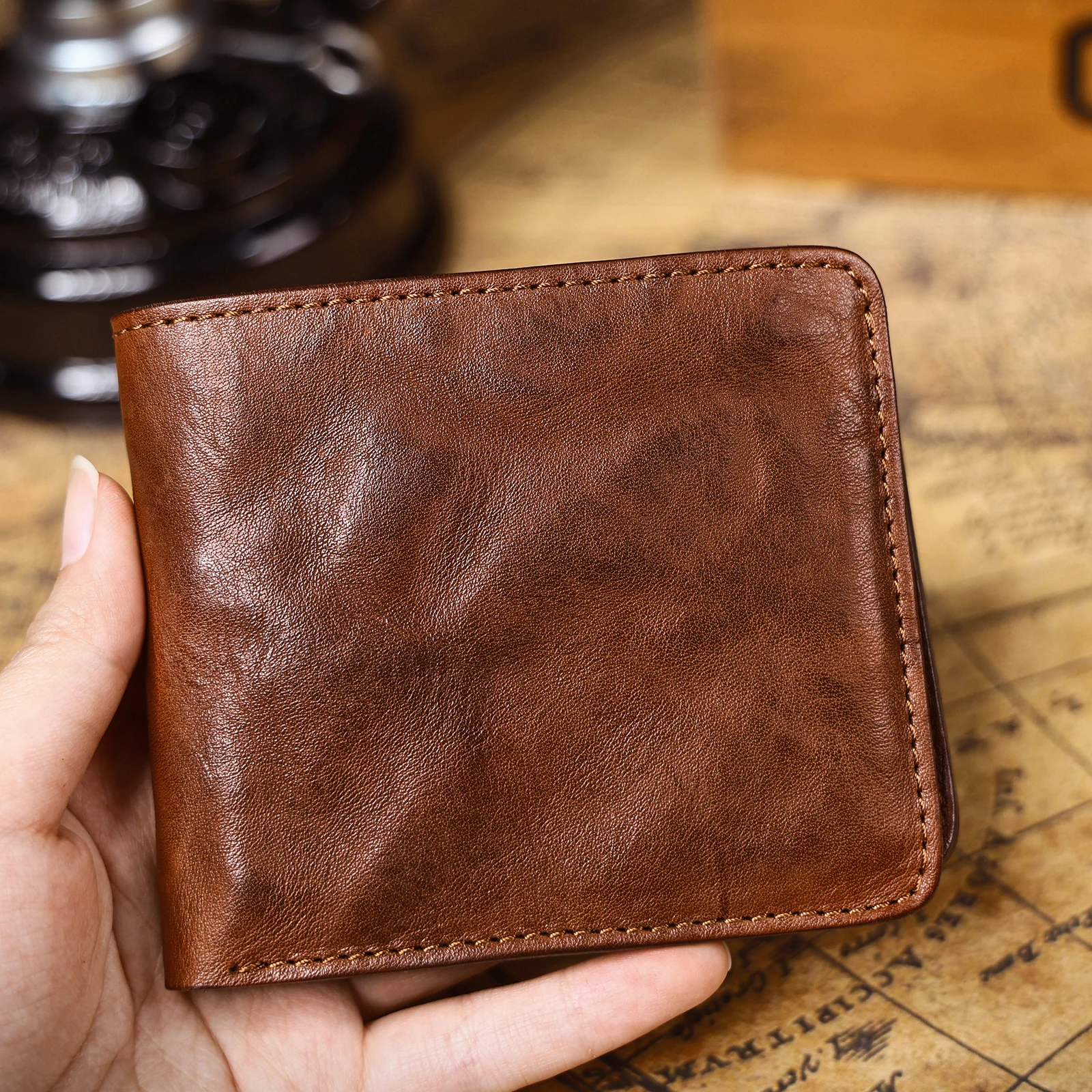 Vintage Herren Klassische Echtleder-Geldbörse Kreditkartenhalter Taschenbörse Rindsleder Retro-Stil – Detail 18