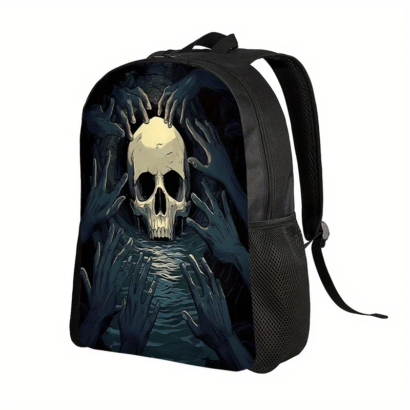 

1 Gothic Horror Backpack/School Bag - Black & Gold Grip Design with Gold Toned Skull - Heavy Duty Zip Closure, Adjustable