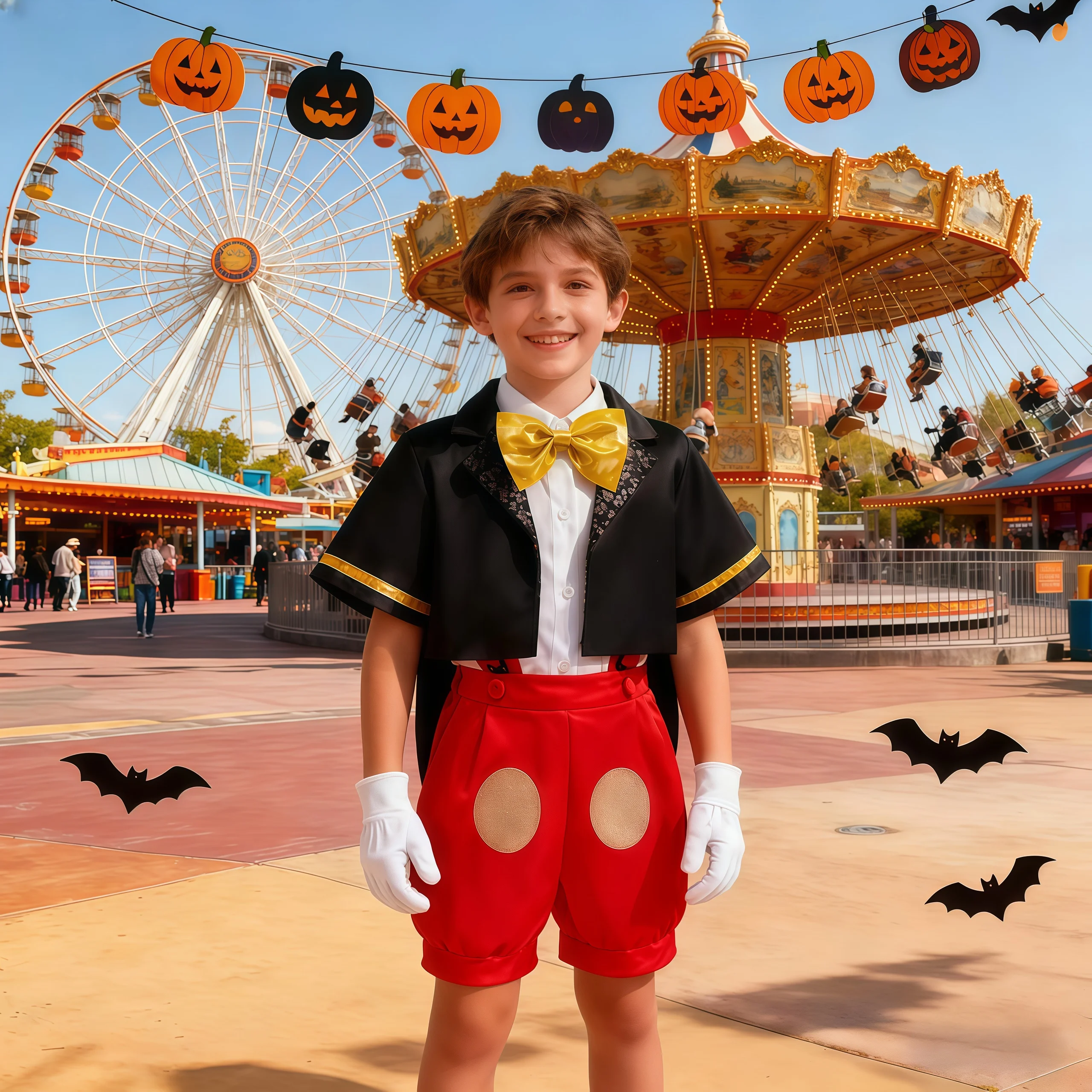 キッズボーイズ漫画マウスコスプレ衣装蝶ネクタイトップ + 半袖コート + サスペンダーショーツハロウィンカーニバル誕生日衣装