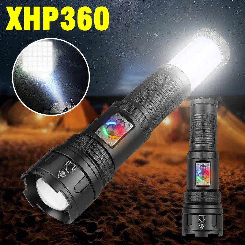 XHP360 XHP99 30W Led Flashlight Powerful Torch Built-in Battery USB Rechargeable Light High Power Cob Outdoor Lights High Lumen