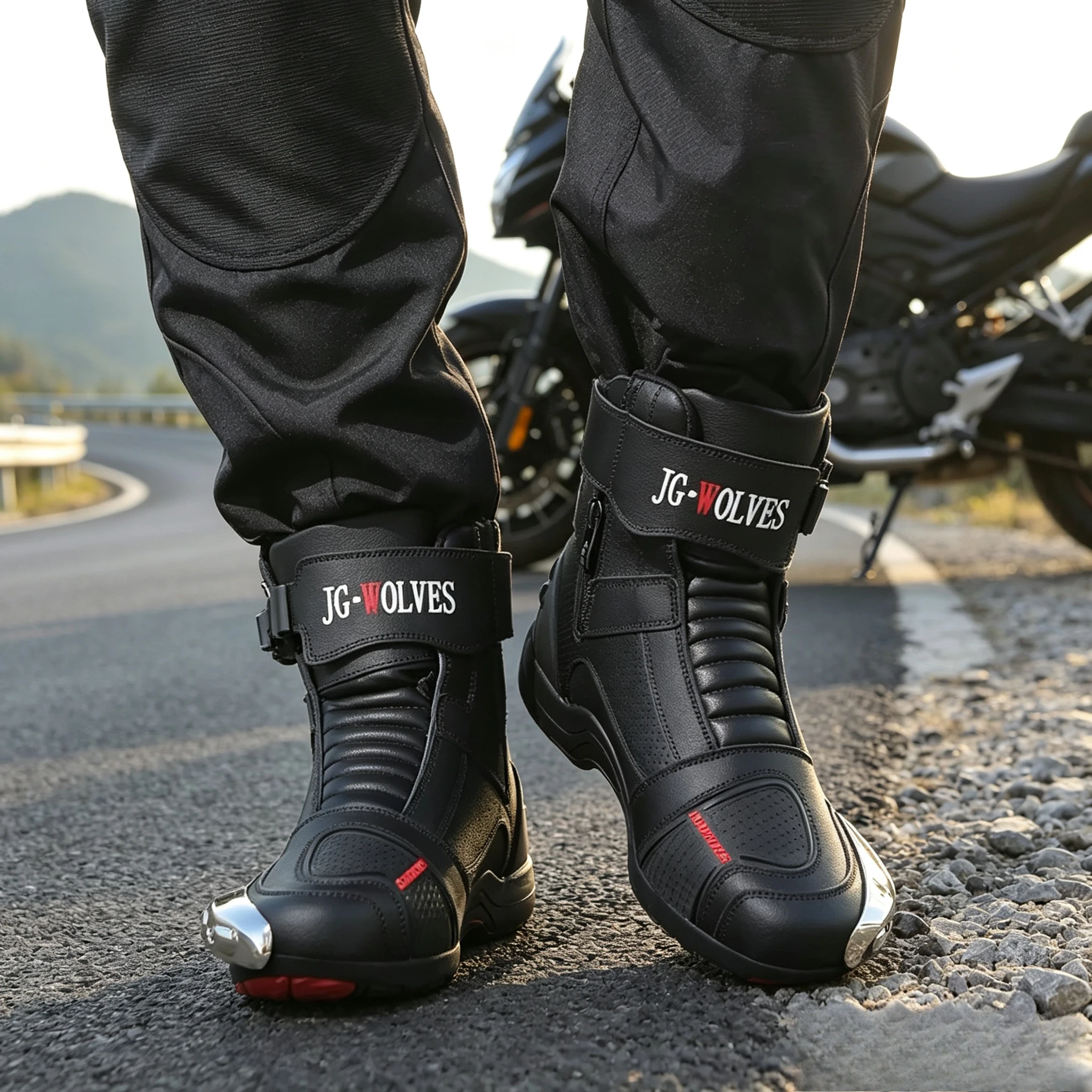 JG.WOLVES Outdoor Riding Boots Motorcycle High-top Shoes Protection Motorcycle Shoe Boots Men's Plus Size Cross Country Boots