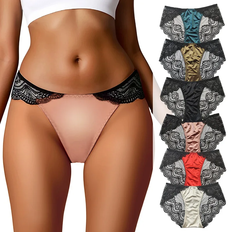 

2025 New Foreign Trade Supply Mid Waist Lace Splicing Cotton Bottom Panties for Girls and Women Panties