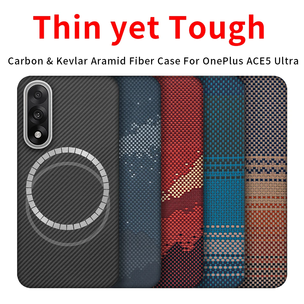 

For one plus ace5 ultra case carbon 600d kevlar aramid carbon fiber magsafe fabric thin hard cover magnetic balck Slim light red