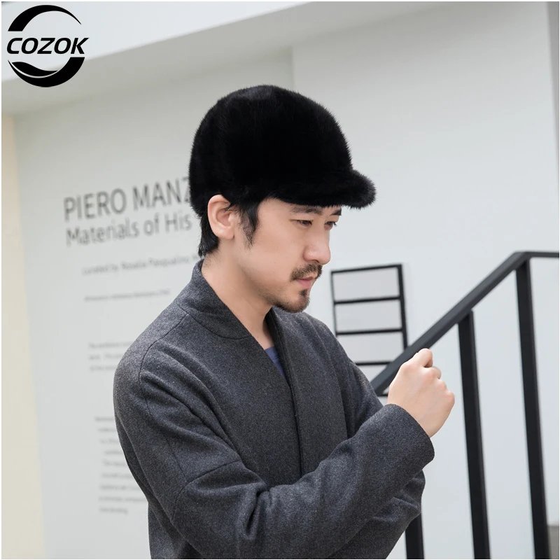 

2025 Fashion Winter Fashion Gent 100% Genuine Real Mink Fur Hat Natural Warm Mink Fur Caps Men Good Quality Real Mink Fur Hats