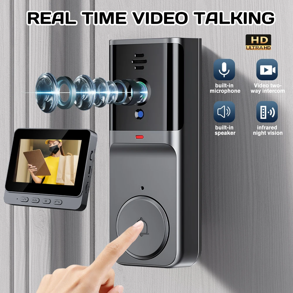 No Router Needed 2.4G Private Protocol Video Door Phone 4.3 Inch Indoor Monitor Long Standby Battery Infrared Night Vision Visitor Capture Door Bell