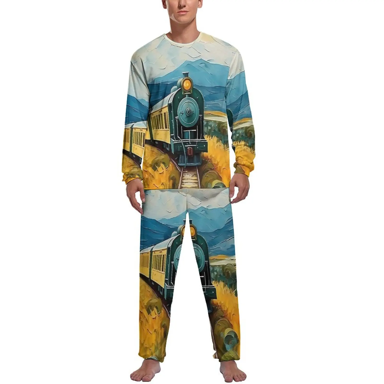 Van Gogh Painting Art Pajamas  Male Long Sleeve Cute Pajama Sets Two Piece Casual Spring Graphic Sleepwear Gift