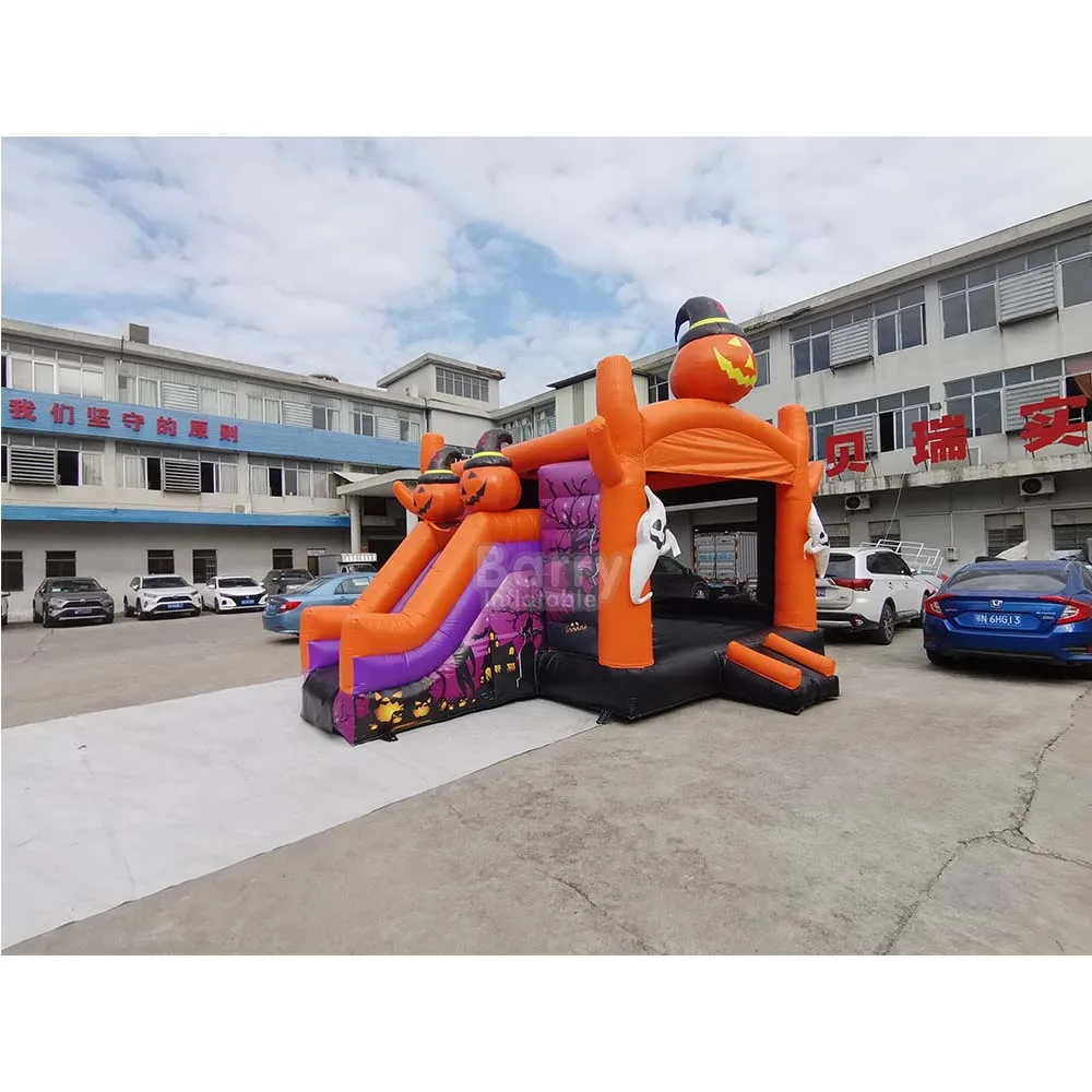

New Halloween Bounce House Hot Design Inflatable Pumpkin Halloween Bounce Castle With Slide Inflatable Combos for Party