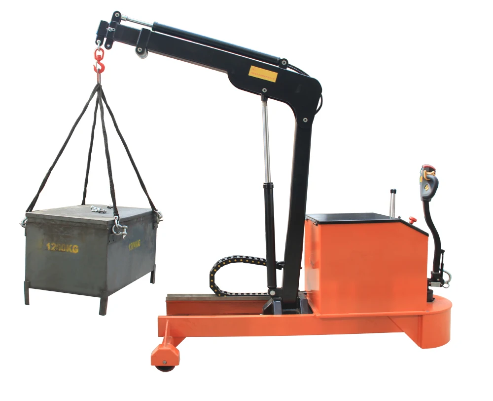 Full Electric Shop Crane Foldable 200 500 1000 2000 kg Battery Power Mini Floor Crane Turning Reach Small Lift Hoist