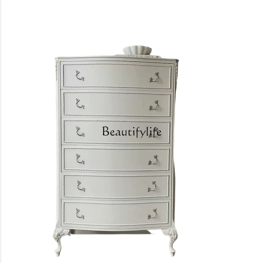 

Cream style French solid wood retro old chest cabinet American country storage locker
