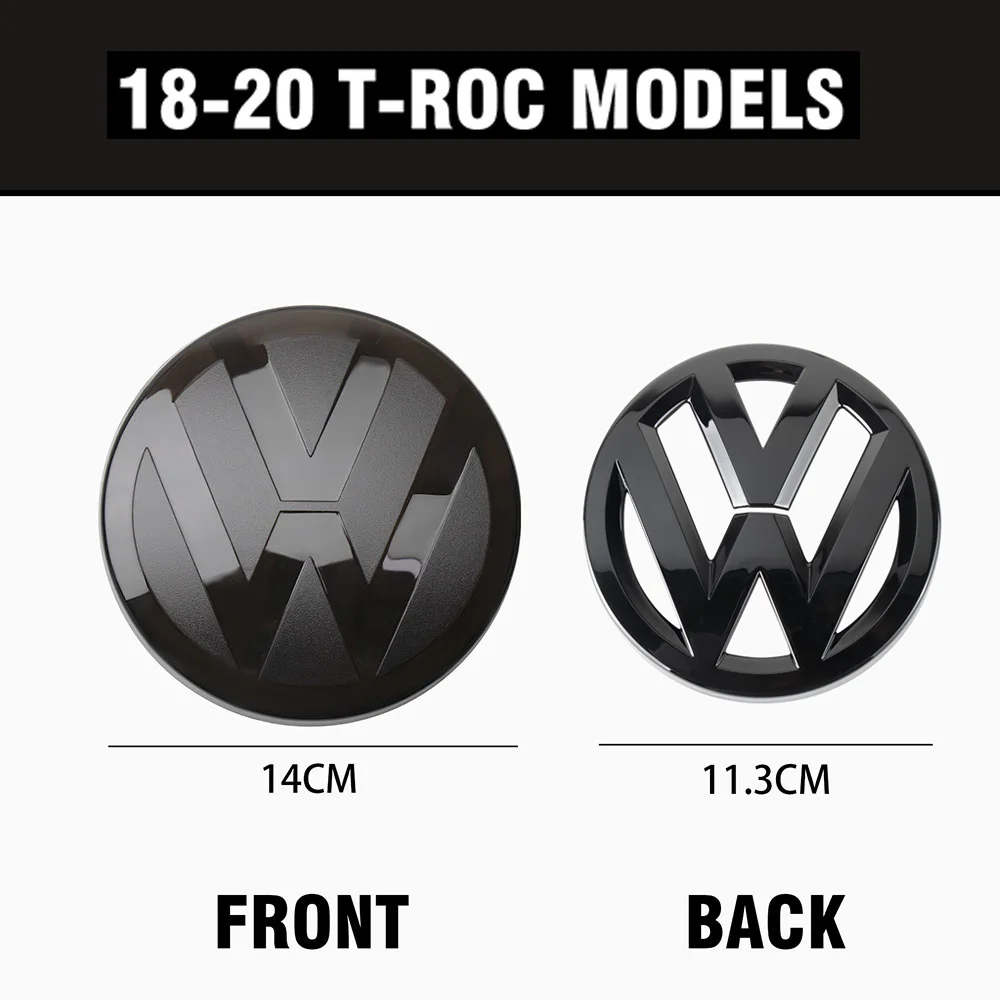 1pc Car Front Grill Badges/Rear Trunk Emblem Lid Covers Logo Sticker Black For VW T-ROC 2018 2019 2020 Auto Accessories