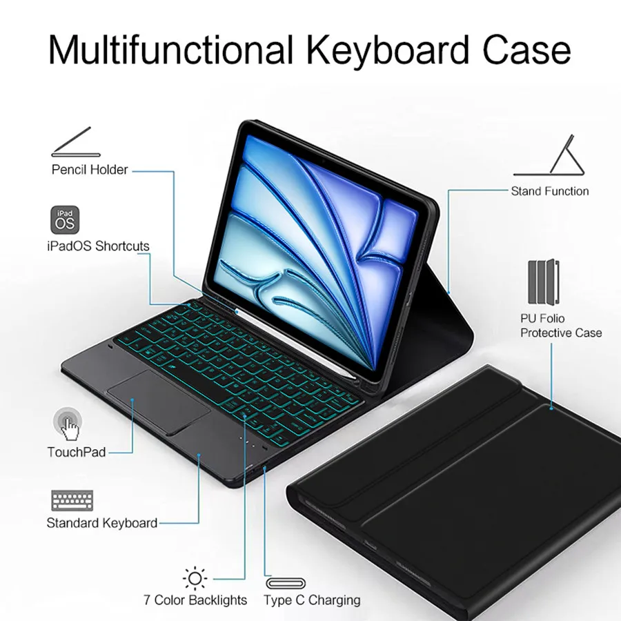 Keyboard Case For iPad Pro Air 11 13 2024 12 9 Inch Keyboard Case iPad 9th 10th Generation Air 5 4 10.2 9.7 6th Case Magic Cover