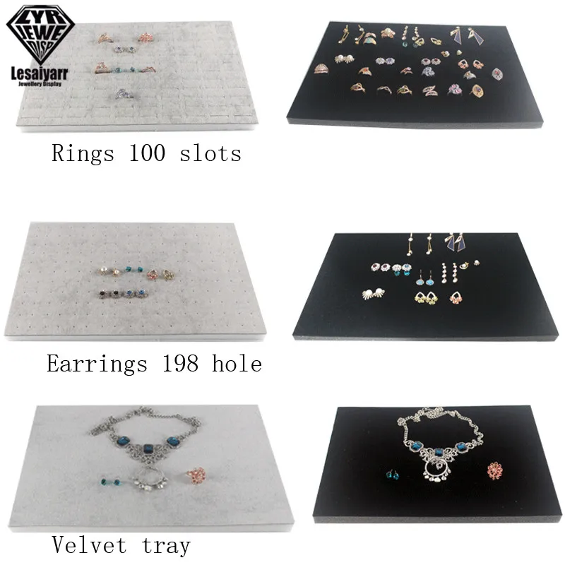 1PC Jewelry Foam Tray DIY Inserts Liners Grey/Black Velvet Jewellery Rings Bracelet Watch Showed Case Earrings Hole Tray