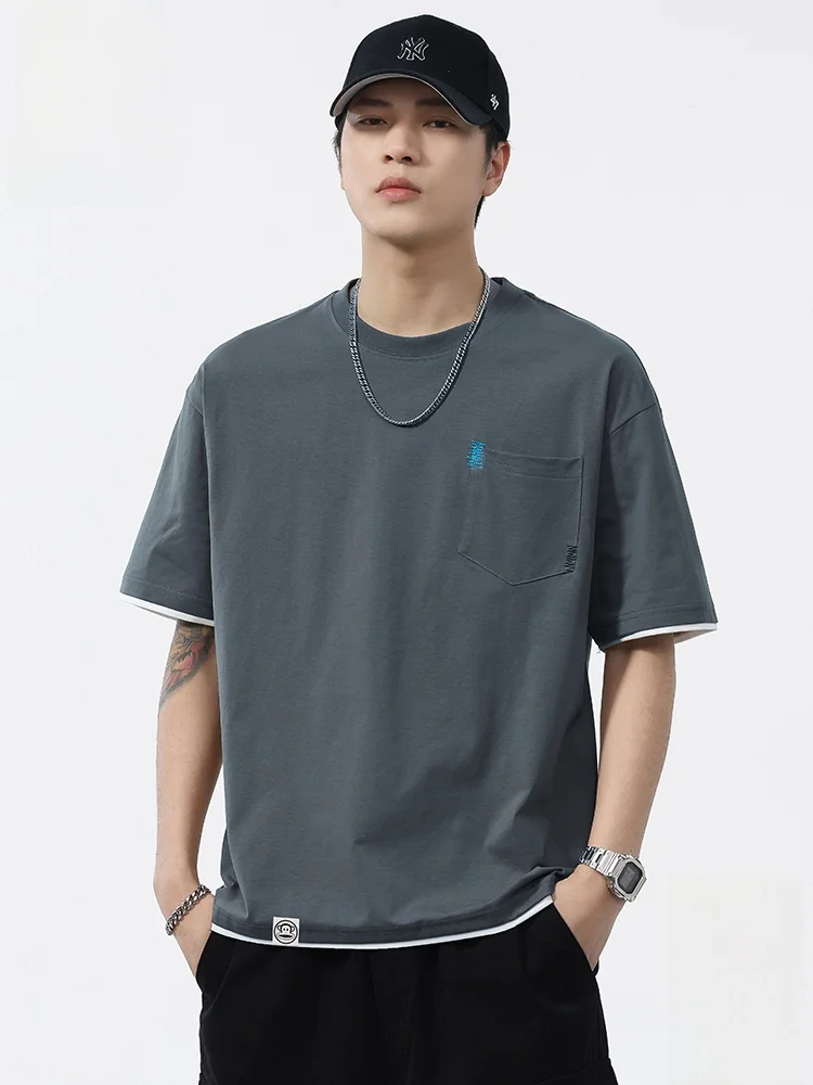 

Мужская летняя футболка из ледяного шелка с коротким рукавом: новая, свободная, повседневная, универсальная, дышащая, комфортная, из хлопка и полиэстера.