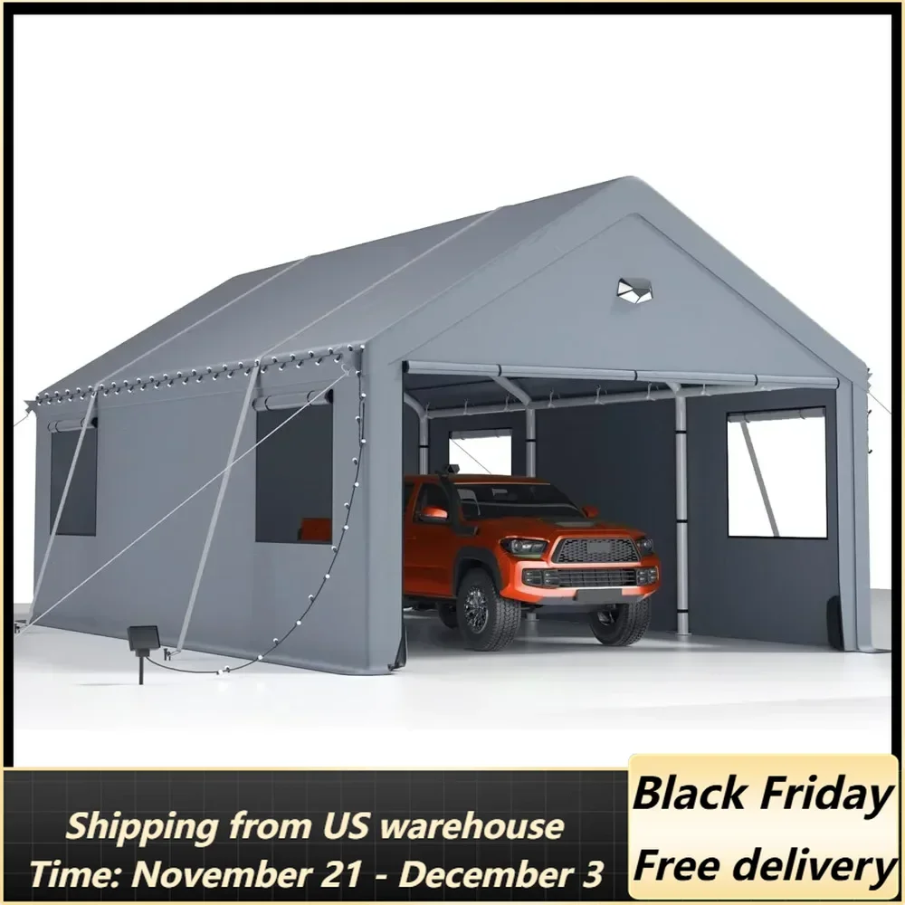 12x20FT Heavy Duty Carport Canopy,Extra Large Portable Car Tent Garage with Roll-up Windows and All-Season Tarp Cover,Removable