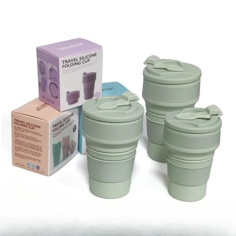 Image of Tragbare Silikon-Faltbecher, Reise-Retraktionsbecher, Outdoor-Camping-Faltbecher, Gurgelbecher, Reise-, Wander- und Fitnessbecher.