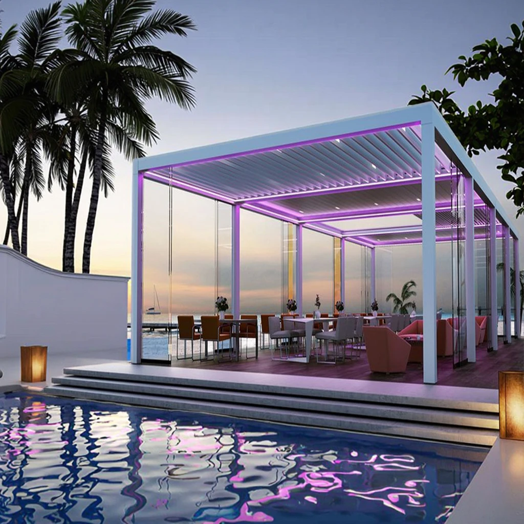 Waterproof Motorized  Pergola for Building  Villa Roof Canopy Panel Slats Gazebo Bioclimatic Louvered Aluminum Pergola