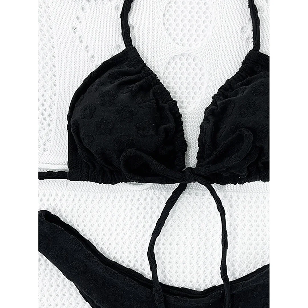 Rosa, verführerischer Bikini mit Neckholder-Ausschnitt, brasilianischer Schnitt, mittelhoher Bund, zweiteiliges Badeanzug-Set für Damen, Badebekleidung, Badeanzug, Modell V4560. – Detail 23