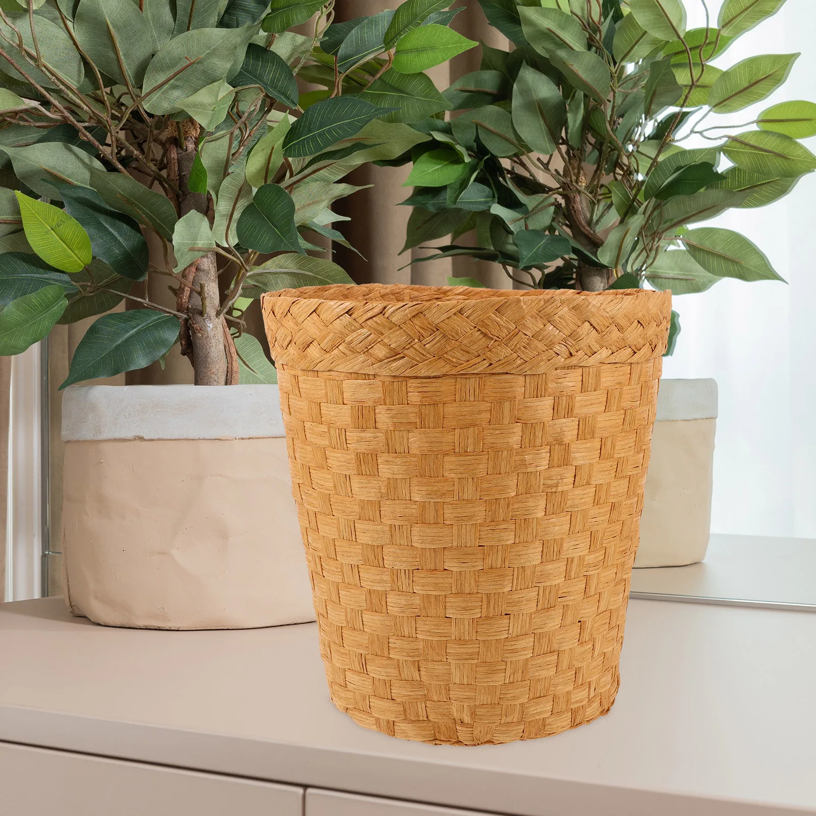 

Bamboo Woven Basket Lightweight Storage Bin For Home Woven Storage Basket Bedroom Bathroom Office Waste Container