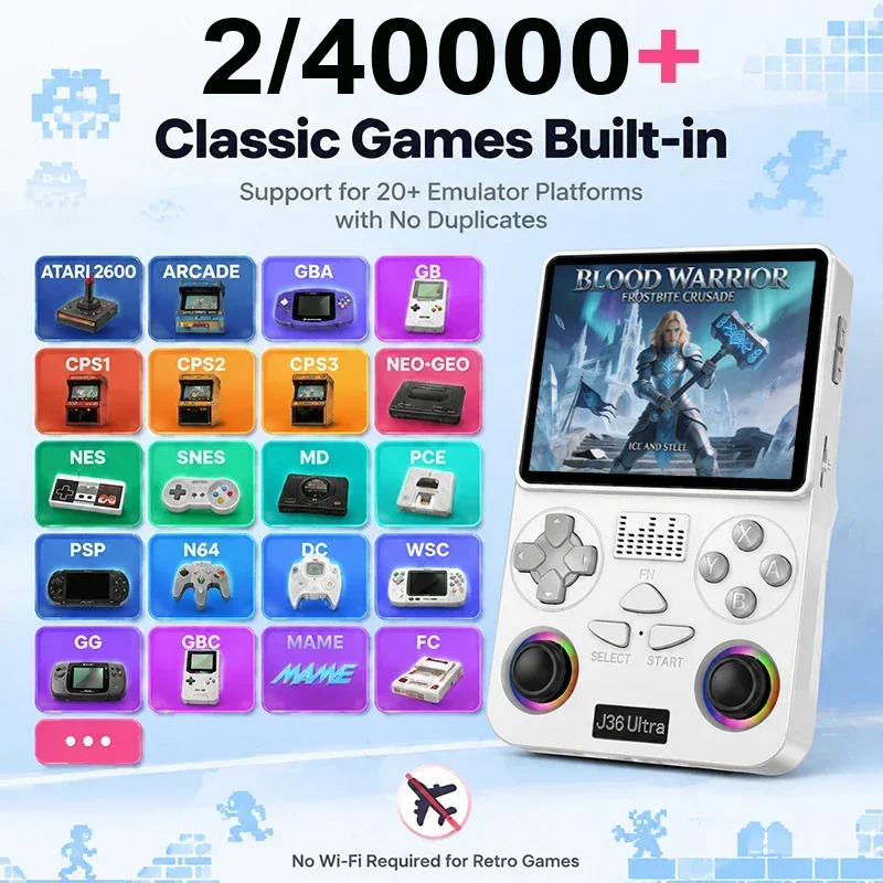 J36 Ultra 2/40000+Game Android Handheld Console Global WiFi Online Battle 3.5 Inch Display Portable Retro Player For YouTube