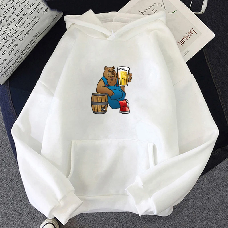 

Bear Beer Barrel Print Drawstring Hoodie Fashion Sweatshirt with Kangaroo Pocket Casual Long Sleeve Streetwear