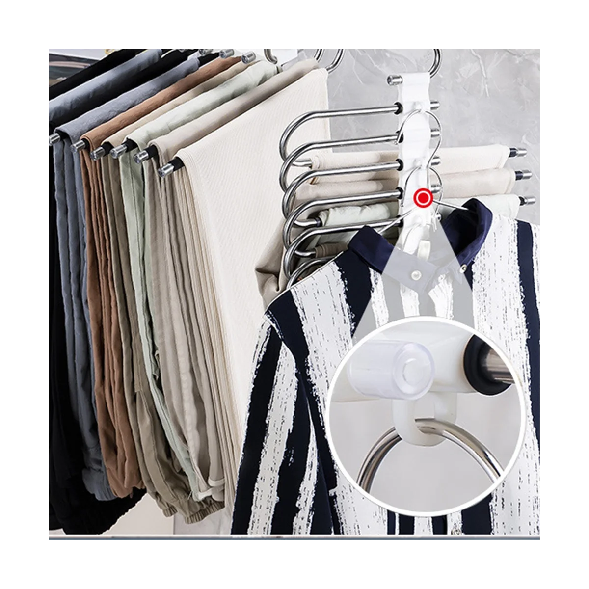 ไม้แขวนกางเกงทำจากเหล็กมีหลายชั้นชั้นวางที่เก็บเสื้อผ้า5ชั้น