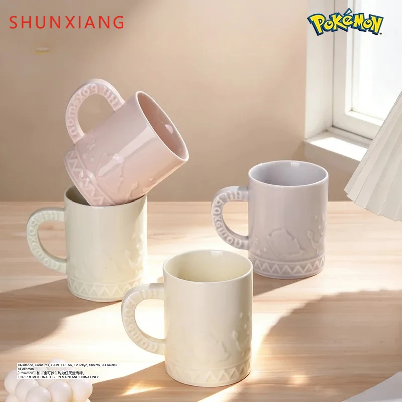 Shunxiang Pokemon Relief Cartoon Ceramic Cup Pikachu 380ml Milk Cup Office Coffee Tea Cup Anime Theme Beverage Water Cup Gift