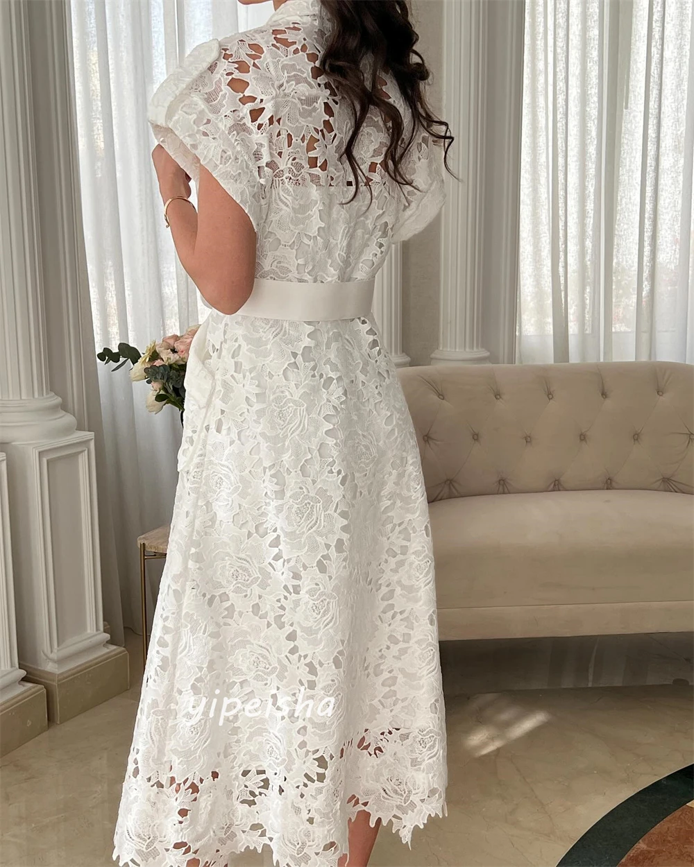 Lace Sashes Valentine's Day A-line V-neck Bespoke Occasion  Ankle Length