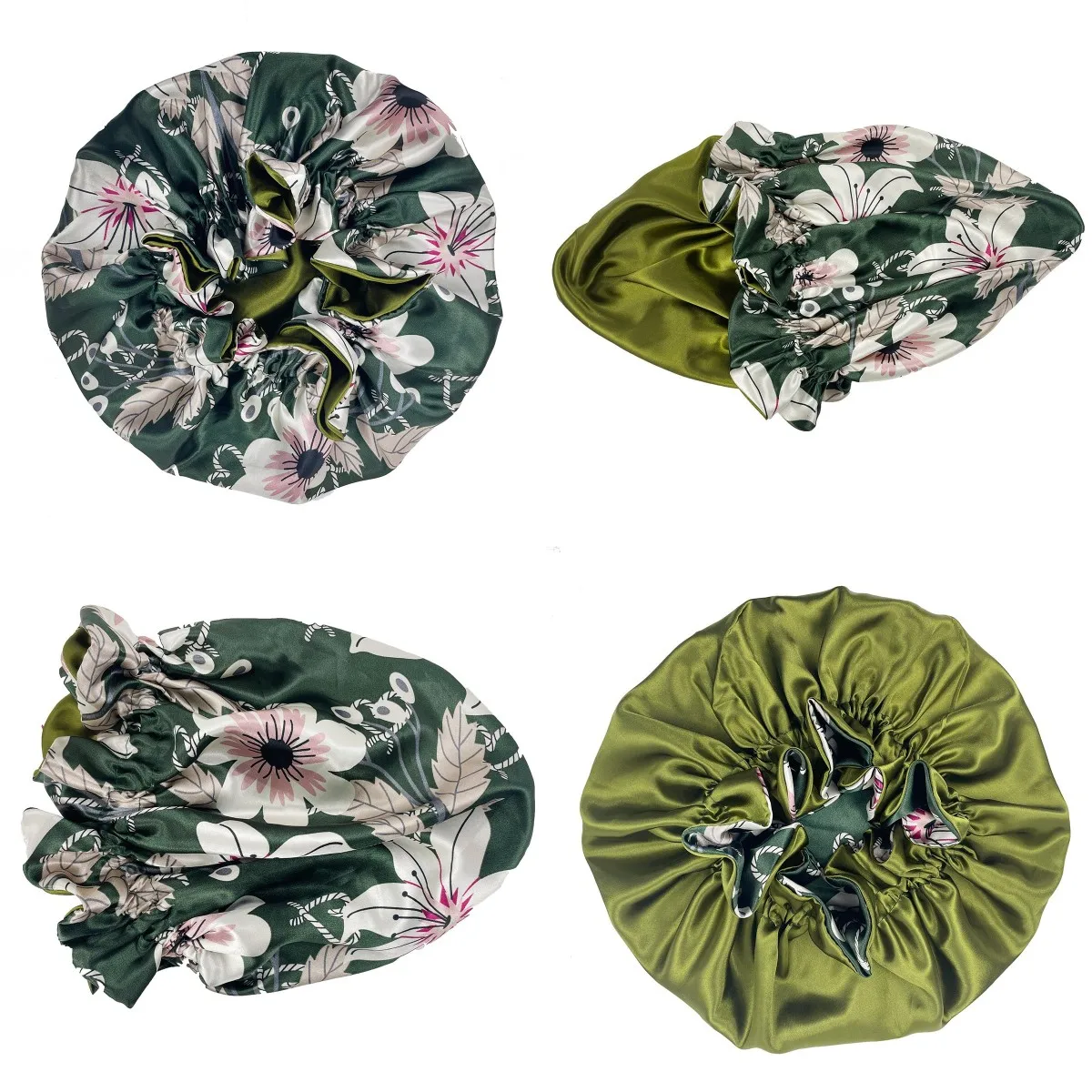 New Double-Sided Reversible Satin Bonnet Hat Large Satin Linned Bonnet Sleep Cap Silky Night Sleep Cover Cap Lady Hair Styling