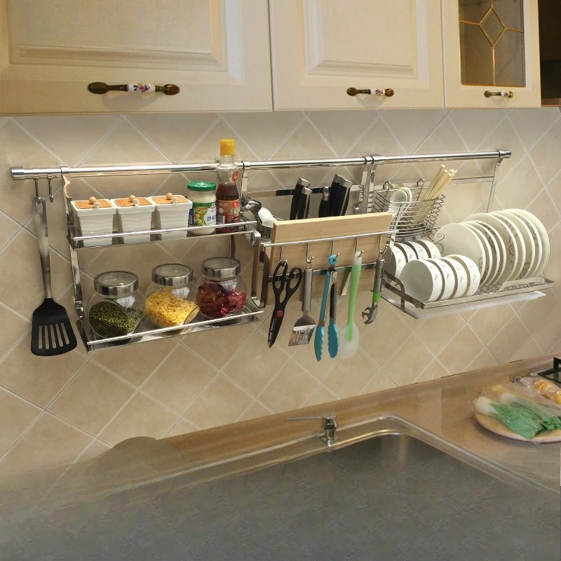 

Kitchen Shelf Wall Storage Pot Lid Rack Dish Rack 304 Stainless Steel Pendant Rack Chopsticks Cage