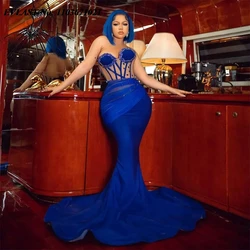 EVLAST Customized African Royal Blue Formal Prom Dress Sweetheart Mermaid Evening Dress Aso Ebi Birthday Party Gowns P172