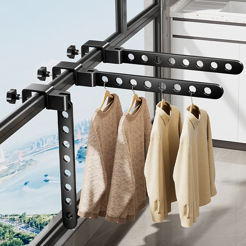 【ZYAA-1】Faltbarer, drehbarer schwarzer Kleiderständer, Kleiderbügel, wandmontierter Kleiderbügel, Wäscheständer, platzsparende Aluminium-Organisationslösung